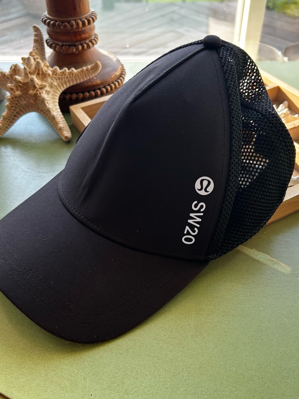 Lululemon SW20 Black Mesh Trucker Hat Snapback Geometric Brim